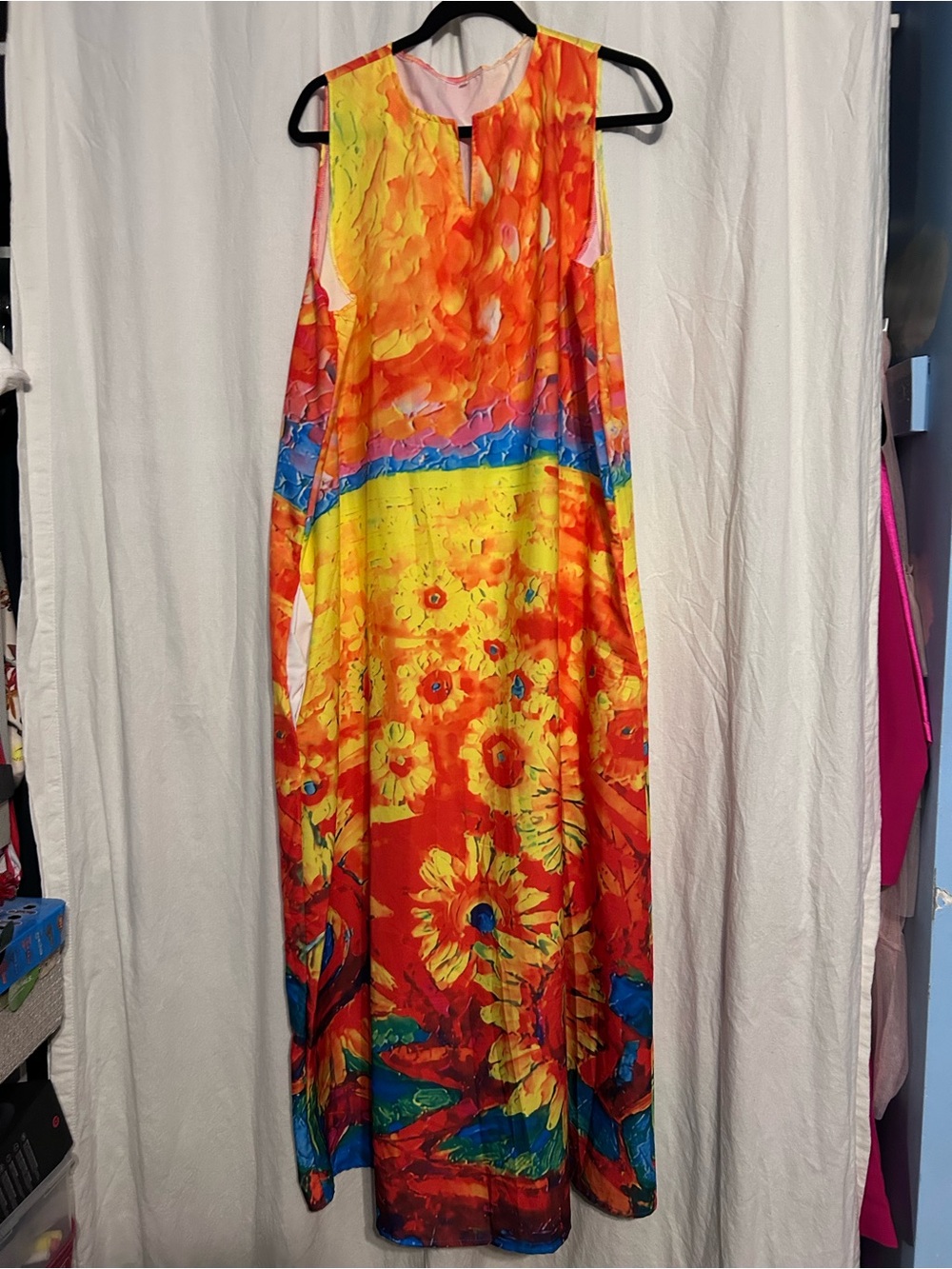 Vibrant Floral Maxi Dress in Orange & Yellow